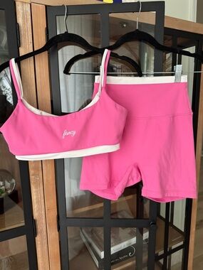 Shop Fancy workout set double layered sports bra biker shorts high rise miami